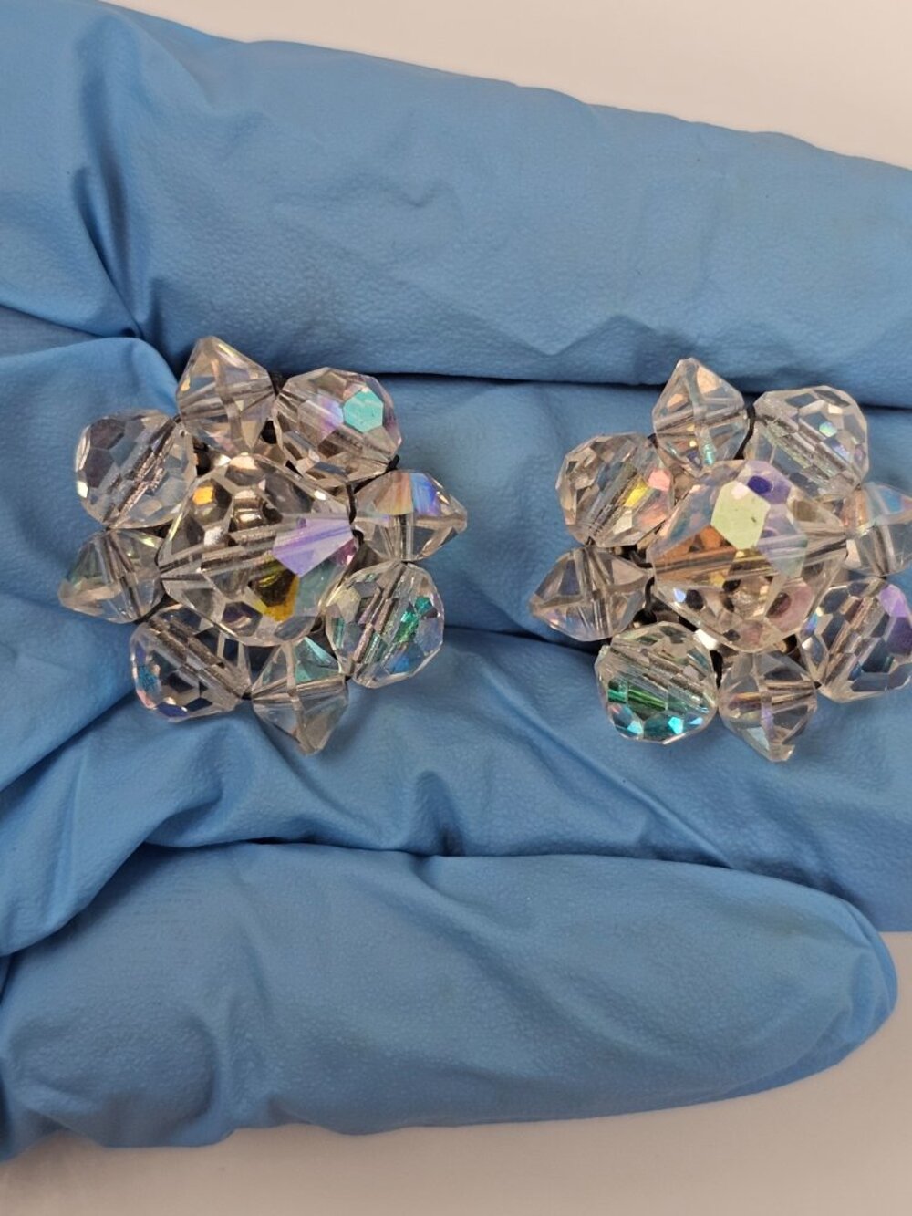 Vtg Crystal Glass Clear AB Aurora Borealis Cluster Clip On Earring 4 Pair Lot 97 - Picture 11 of 11